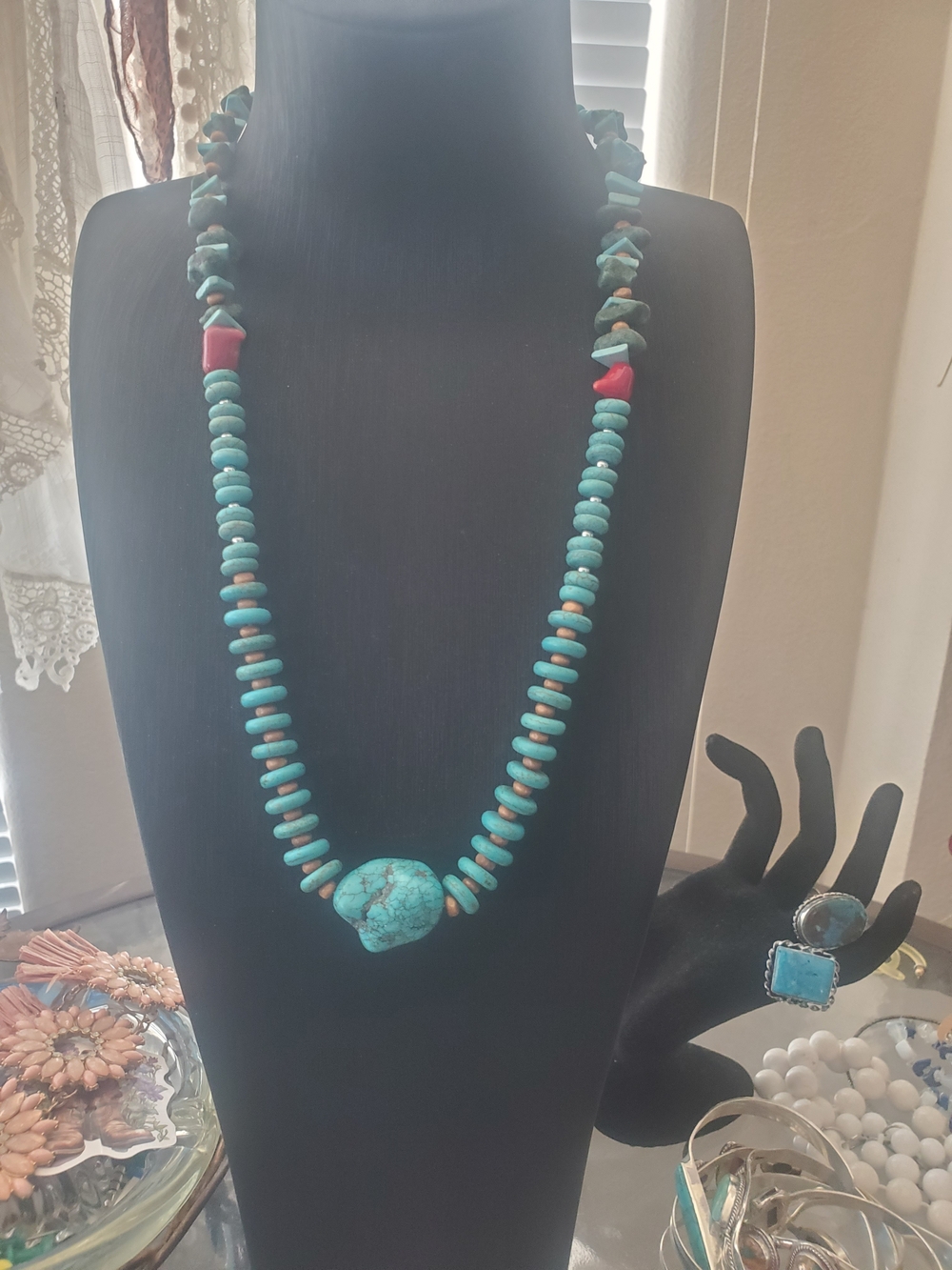 Southwest Handcrafted  Turquoise and Coral 18"-20"